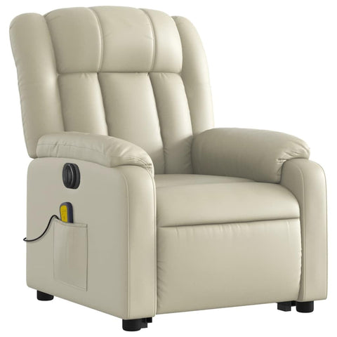 vidaXL Cream Faux Leather Electric Recliner Chair with Power Lift, Massage Function, and Convenient Storage for Elderly - Comfortable Lounge Seating