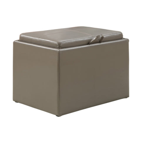 Convenience Concepts Designs4Comfort Accent Storage Ottoman 22.75" - Modern Foot Stool with Decorative Tray for Living Room, Dining Room, Office, Gray Faux Leather