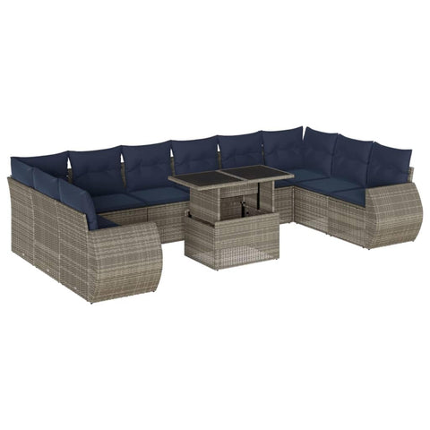 vidaXL Patio Sofa Set with Cushions 11 Piece, Conversation Set with Table and Sectional Sofas, Outdoor Seat for Garden, Modern, Gray Poly Rattan