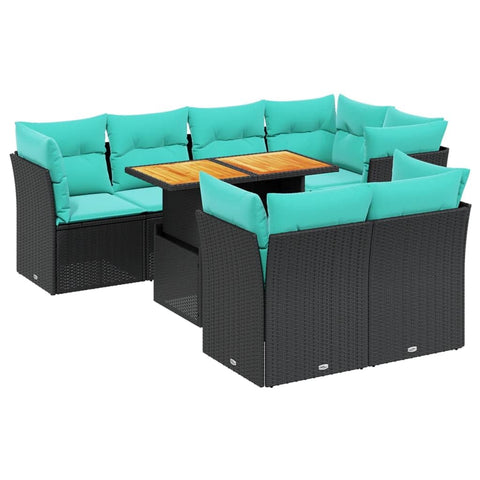 vidaXL Patio Sofa Set with Cushions 8 Piece, Outdoor Sectional Sofa Couch, Patio Conversation Set for Garden Backyard, Black Poly Rattan