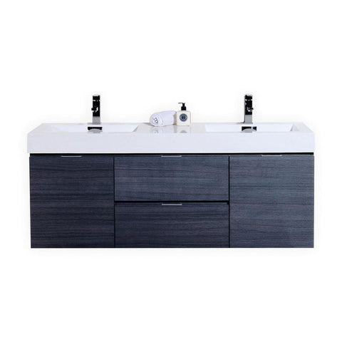 KubeBath Bliss 60" Gray Oak Double Sink Wall Mount Modern Bathroom Vanity