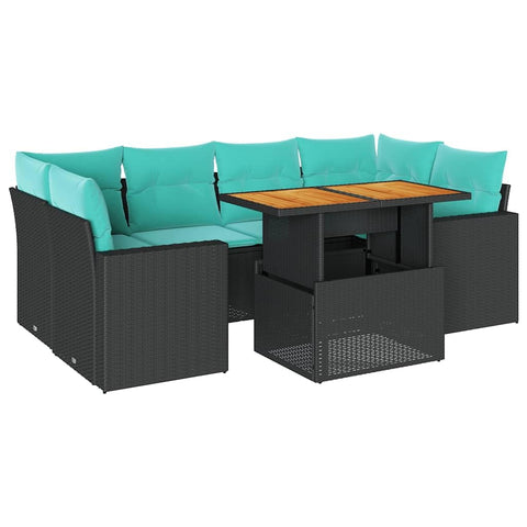 vidaXL 7 Piece Patio Sofa Set with Cushions Black Poly Rattan, Garden Sofa Set, Garden Lounge Set, Sofa for Garden, Outdoor Sofa Set
