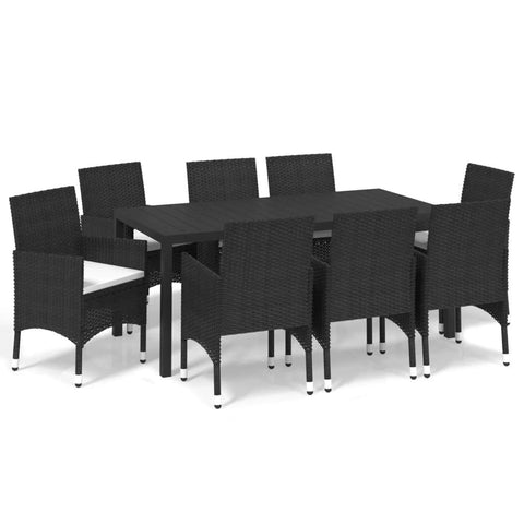vidaXL Patio Dining Set 9 Piece with Cushions Garden Outdoor Terrace Balcony Dining Table and Chair Seat Seating Furniture Poly Rattan Black