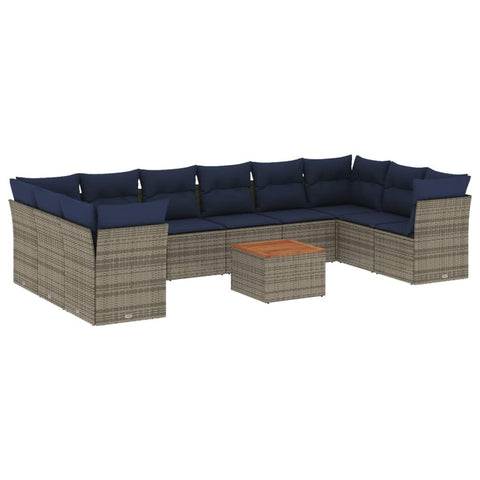 vidaXL Patio Sofa Set with Cushions 11 Piece, Outdoor Conversation Set, Patio Furniture Set for Balcony Garden, Modern Style, Gray Poly Rattan