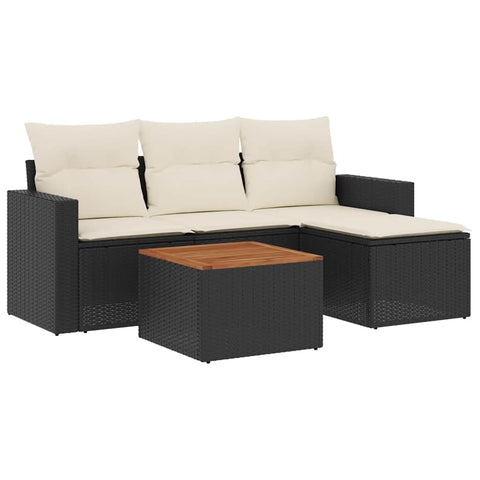 vidaXL Patio Sofa Set with Cushions 5 Piece, Outdoor Conversation Set with Storage, Patio Furniture Set, Modern Style, Black Poly Rattan