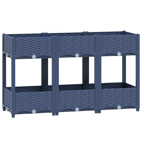 vidaXL Rectangular Raised Garden Bed in Gray - Robust Polypropylene Constructed Outdoor Planter with Two Shelves, Ideal for Growing Vegetables, Herbs and Flowers
