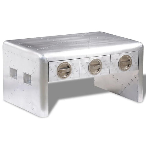 Oakestry Coffee Table Silver Wood, Aluminum Medium Coffee Table Premium Storage Cabinet Modern Luxury Storage Solution Elegant Dining Interior Furniture Space Saving Organizer