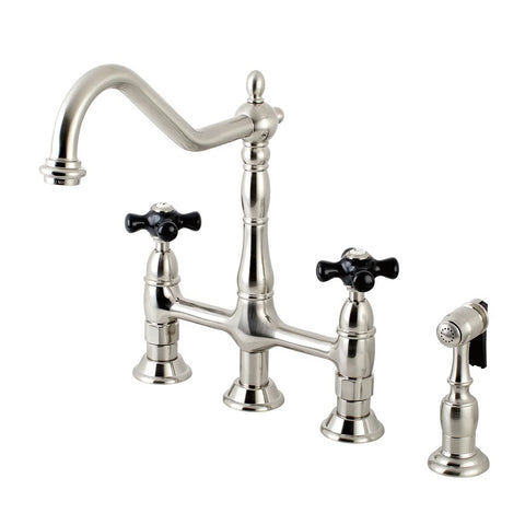 Kingston Brass KS1278PKXBS Duchess 8 inch Centerset Kitchen Faucet with Brass Sprayer, 8-3/4 inch In Spout Reach, Brushed Nickel