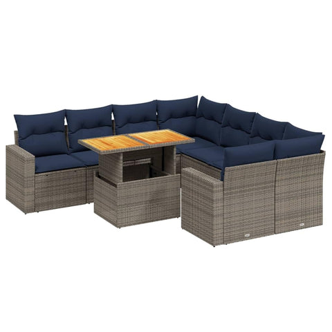 vidaXL Patio Sofa Set with Cushions 9 Piece, Outdoor Sectional Sofa Couch, Patio Conversation Set for Garden Backyard, Gray Poly Rattan