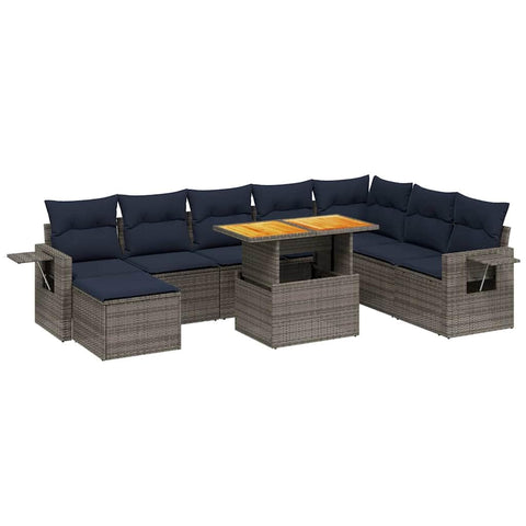 vidaXL Patio Sofa Set with Cushions 9 Piece, Outdoor Conversation Set, Sectional Sofa for Balcony Garden, Modern Style, Gray Poly Rattan