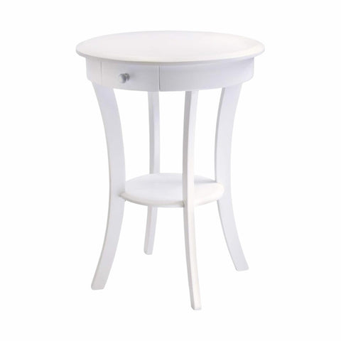 Oakestry Sasha Round Accent Table with Drawer and Shelf White Elegant Small Side Table for Bedroom Living Room Compact Wooden End Table Stylish Space Saving Nightstand for Home Decor Furniture