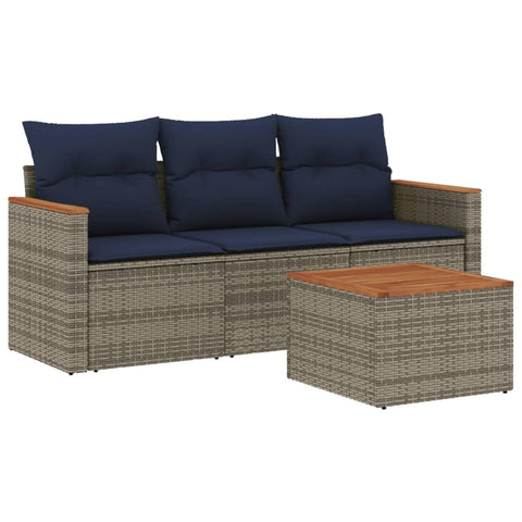 vidaXL Patio Sofa Set with Cushions 4 Piece, Outdoor Conversation Set, Patio Sectional Sofa for Balcony Garden, Modern Style, Gray Poly Rattan