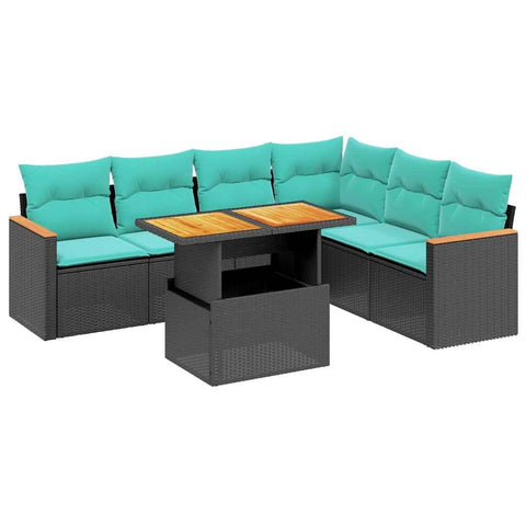vidaXL Patio Sofa Set with Cushions 7 Piece, Outdoor Sectional Sofa Couch, Patio Conversation Set for Garden Backyard, Black Poly Rattan
