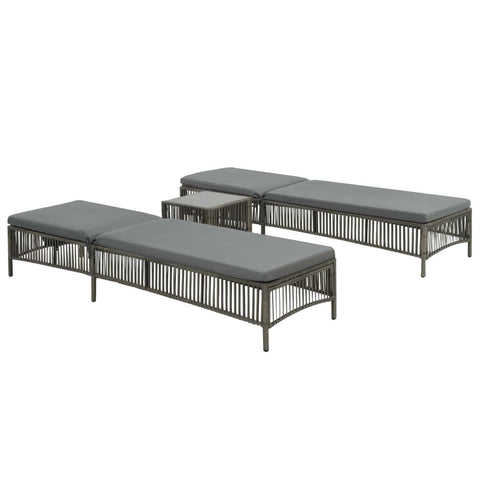 vidaXL Patio Lounge Chairs 2 pcs, Outdoor Chaise Lounge Chairs with Table, Sunloungers with Cushion, Sunbeds for Backyard Poolside, Gray Poly Rattan