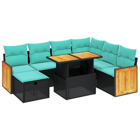 vidaXL Patio Sofa Set with Cushions 8 Piece, Outdoor Conversation Set, Sectional Sofa for Balcony Garden, Modern Style, Black Poly Rattan