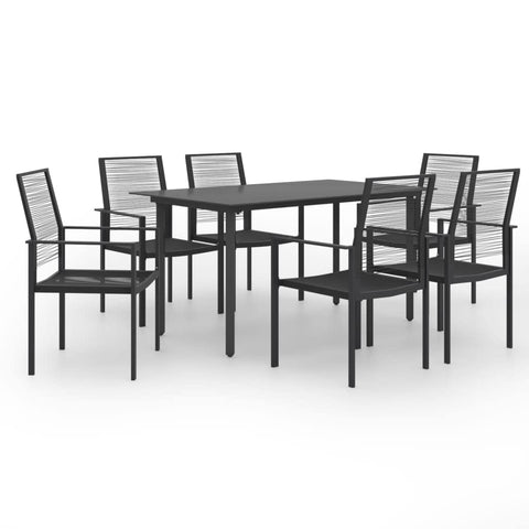 vidaXL 7 Piece Black Patio Dining Set with Glass Table and PVC Rattan Chairs - Sturdy, Weather- Outdoor Furniture