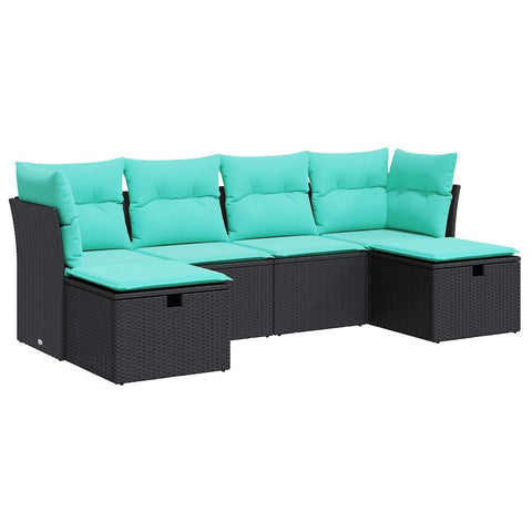 vidaXL 6 piece Patio Sofa Set, Black Poly Rattan, Outdoor Garden Terrace Seating, Durable, Weather- Cushions, Comfortable Storage Function with Water- Bag, Modern Style