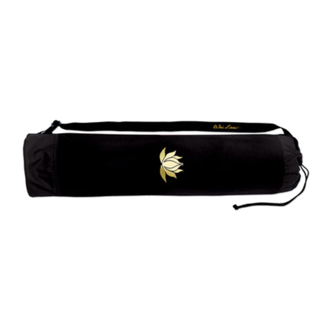 Wai Lana Yoga and Pilates Tote (Diameter: 27" L x 6") – Color: Black with Gold Lotus– Fits Most Mats, Durable, Easy to Carry