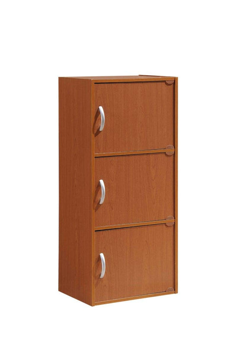 Hodedah 3-Shelf, 3-Door Bookcase in Cherry