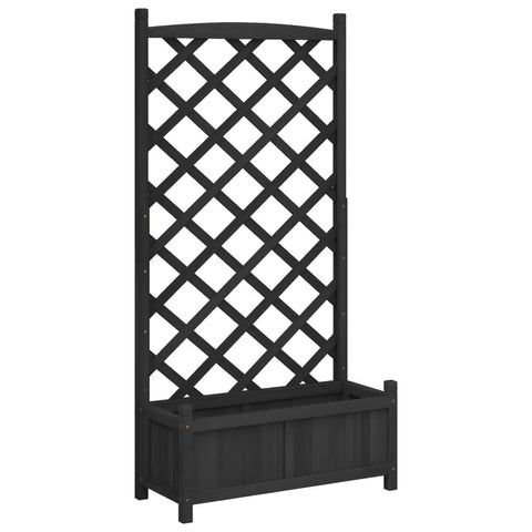 vidaXL Raised Flower Box with Trellis - Black Solid Fir Wood Outdoor Planter for Garden, Patio, Balcony - Spacious Rectangular Garden Bed