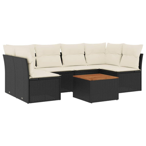vidaXL Patio Sofa Set with Cushions 7 Piece, Outdoor Conversation Set with Storage, Patio Furniture Set, Modern Style, Black Poly Rattan