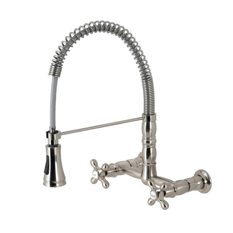 Gourmetier GS1248AX Heritage Two-Handle Wall-Mount Pull-Down Sprayer Kitchen Faucet, Brushed Nickel