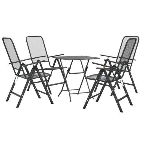 vidaXL 5 Piece Patio Dining Set with Foldable Chairs and Table, Adjustable Reclining Backrest, Expanded Metal Mesh Construction, E-Coating Finish - Anthracite