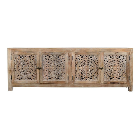 Moti Carter Weatherly 4-Door Mango Solid Wood Media Cabinet in Natural Finish