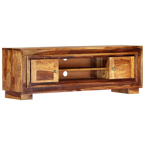 vidaXL Solid Wood TV Stand - Mid-Century Design, 2 Doors and 2 Storage Compartments, Polished Brown - Multifunctional Wooden TV Cabinet for Living Room