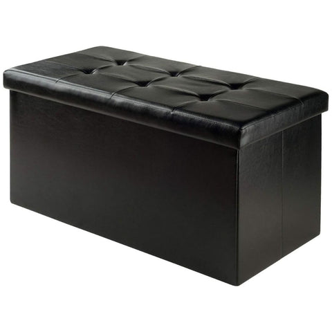 Oakestry Ashford Ottoman with Storage Faux Leather Black Stylish for Home or Office Comfortable Seating and Footrest Fits Modern and Traditional Home Decor Spacious Hidden Compartments