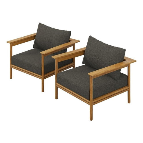 Modway Wren Teak Wood Outdoor Patio Armchair Set of 2 in Natural Flint Gray