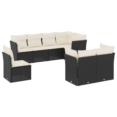vidaXL Patio Sofa Set with Cushions 8 Piece, Outdoor Conversation Set, Sectional Sofa for Balcony Garden, Modern Style, Black Poly Rattan