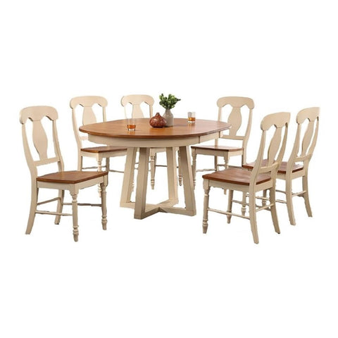 45In.x45In.x63In. Antiqued Caramel Biscotti Napoleon Back 7-Piece Cross Pedestal Dining Set