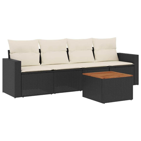 vidaXL Patio Sofa Set with Cushions 5 Piece, Outdoor Conversation Set with Storage, Patio Furniture Set, Modern Style, Black Poly Rattan