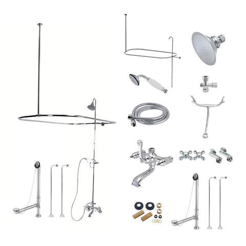 Kingston Brass CCK1141AX Vintage Clawfoot Tub Faucet Package with Shower Enclosure, Polished Chrome