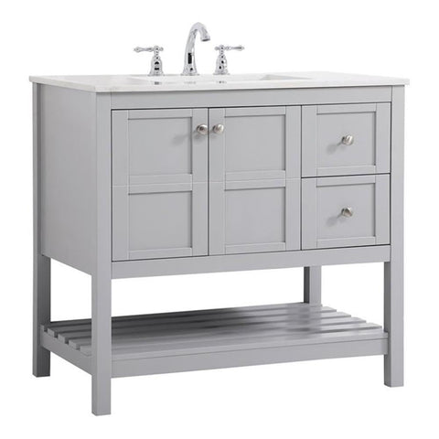 Elegant Decor Theo 36" Steel and Solid Wood Single Bathroom Vanity in Gray