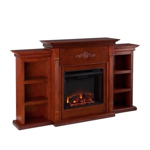 SEI Furniture Tennyson Electric Bookcases Fireplace, Mahogany