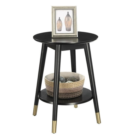 Convenience Concepts Wilson Mid Century Round End Table with Bottom Shelf, Black