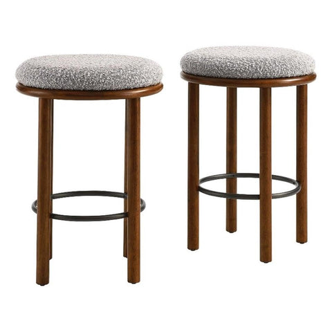 Modway Fable 26 Inch Backless Counter Stools Set of 2 in Walnut Taupe - Kitchen Stools Counter Height - 2Pcs Upholstered Padded Boucle Seat for Kitchen Counter or Island with Wood Legs and Footrest