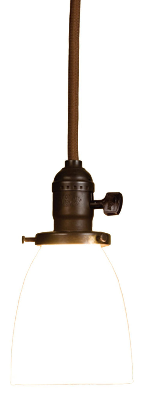 Meyda Lighting 37015 Chelsea 1-Light Mini-Pendant, Craftsman Brown Finish with White Opal Art Glass Shade