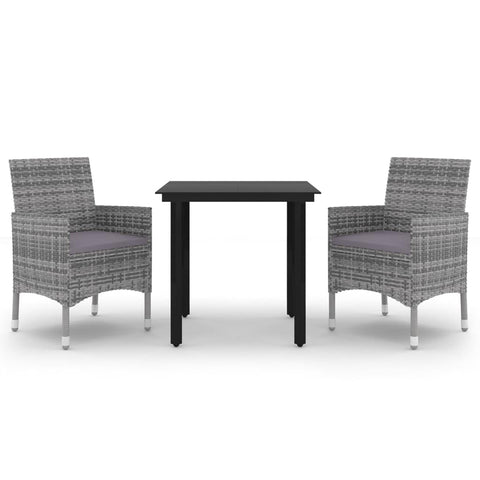 vidaXL Patio Dining Set 3 Piece, Outdoor Dining Set for 2, Table and Chair with Cushions, Dining Chair for Garden Backyard, Poly Rattan and Glass