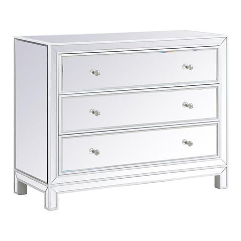 Elegant Decor Reflexion 40" 3-Drawer Metal MDF Mirrored Cabinet in White