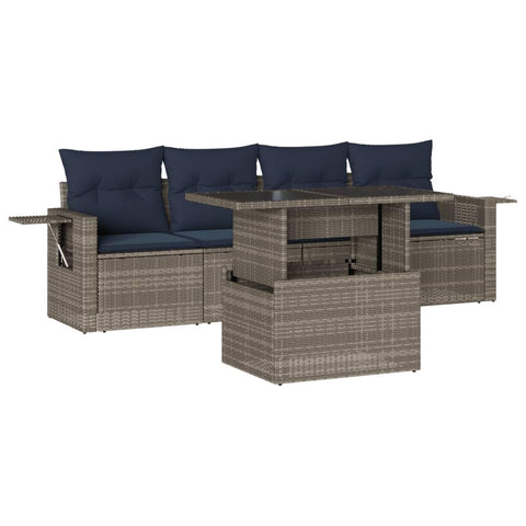 vidaXL Patio Sofa Set with Cushions 5 Piece, Conversation Set with Table and Sectional Sofas, Outdoor Seat for Garden, Modern, Gray Poly Rattan