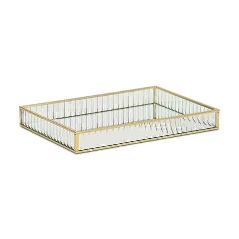 Veldra Gold Rectangular Fluted Glass Tray - Large 11.125" - Rectangular Glass Tray for Living Room, Elegant Gold Finish - by Cheungs