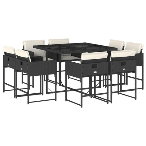 vidaXL 9 Piece Garden Dining Set and Cushions Synthetic Rattan Black