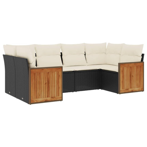 vidaXL Patio Sofa Set with Cushions 6 Piece, Outdoor Conversation Set, Sectional Sofa for Balcony Garden, Modern Style, Black Poly Rattan