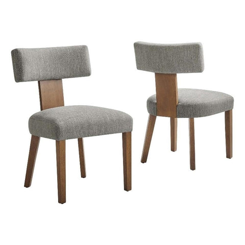 Modway Nalani Armless Dining Chairs Set of 2 in Heathered Weave Wheat Deep Brown - Contemporary Side Chairs with Wood Legs - Versatile Accent Chairs for Dining Room, Kitchen, or Living Room