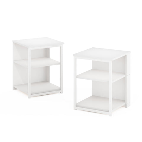 Furinno CAMNUS Side Table Set of 2, 2-Tier Modern Metal Frame End Table with Open Shelf, Night Stand, Bedside Table, for Living Room, Bedroom, Solid White