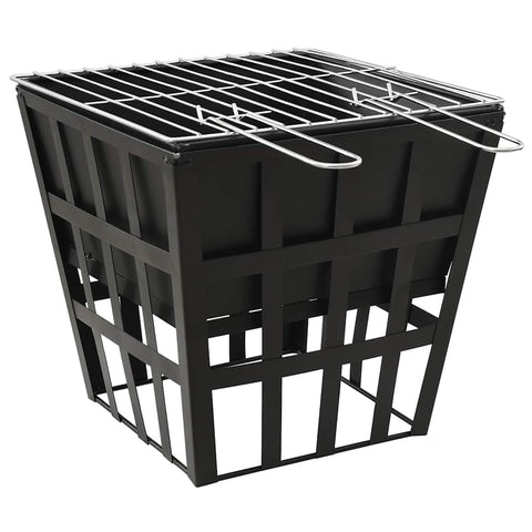 vidaXL Black Steel Outdoor Fire Pit & BBQ - Garden Patio Fireplace with Cooking Grid, Deep Bowl Portable Charcoal Grill, 34x34x18.9 Inches