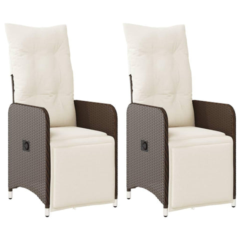 vidaXL Reclining Garden Chairs 2 Pcs Cushions Brown Poly Rattan Adjustable Backrest Outdoor Seating for Relaxation Chair Recliner Patio Deck Furniture